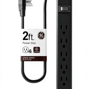 GE 6-Outlet Power Strip Black PVC-0