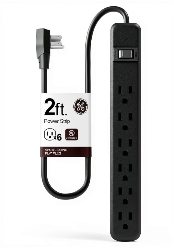 GE 6-Outlet Power Strip Black PVC-0