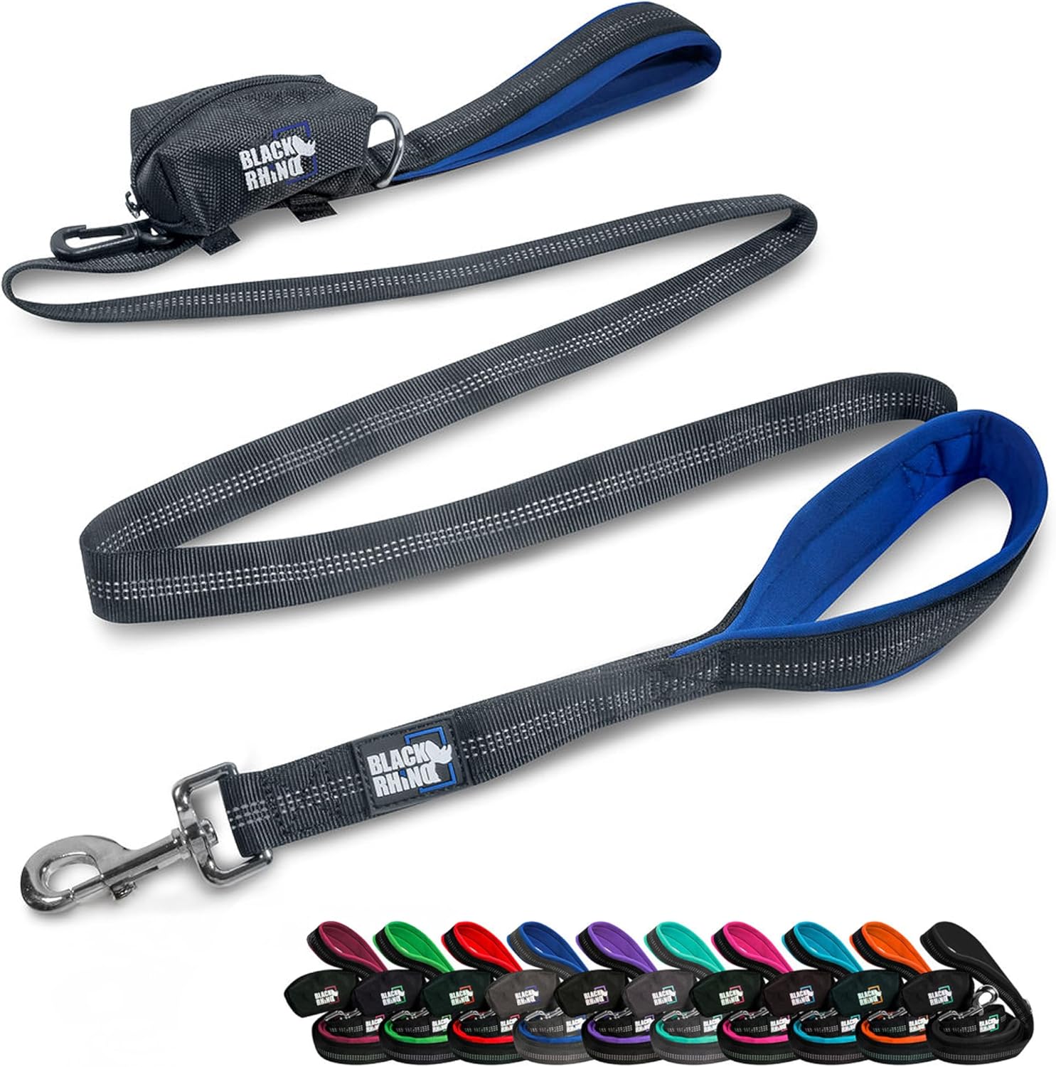 Black Rhino dog leash in use during a walk with a large dog