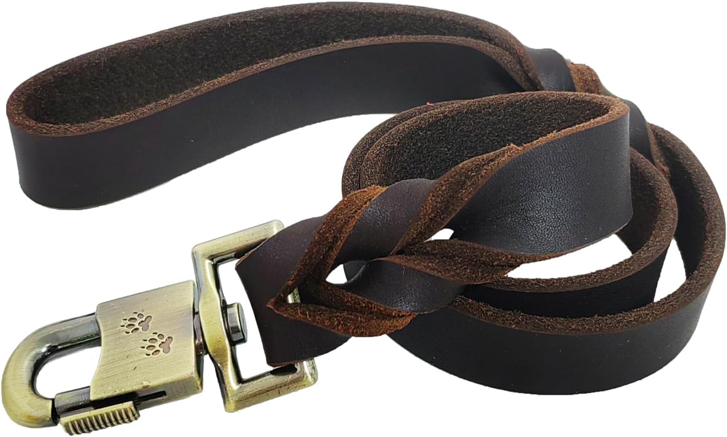 LWBMG leather dog leash in use with a large dog during a walk