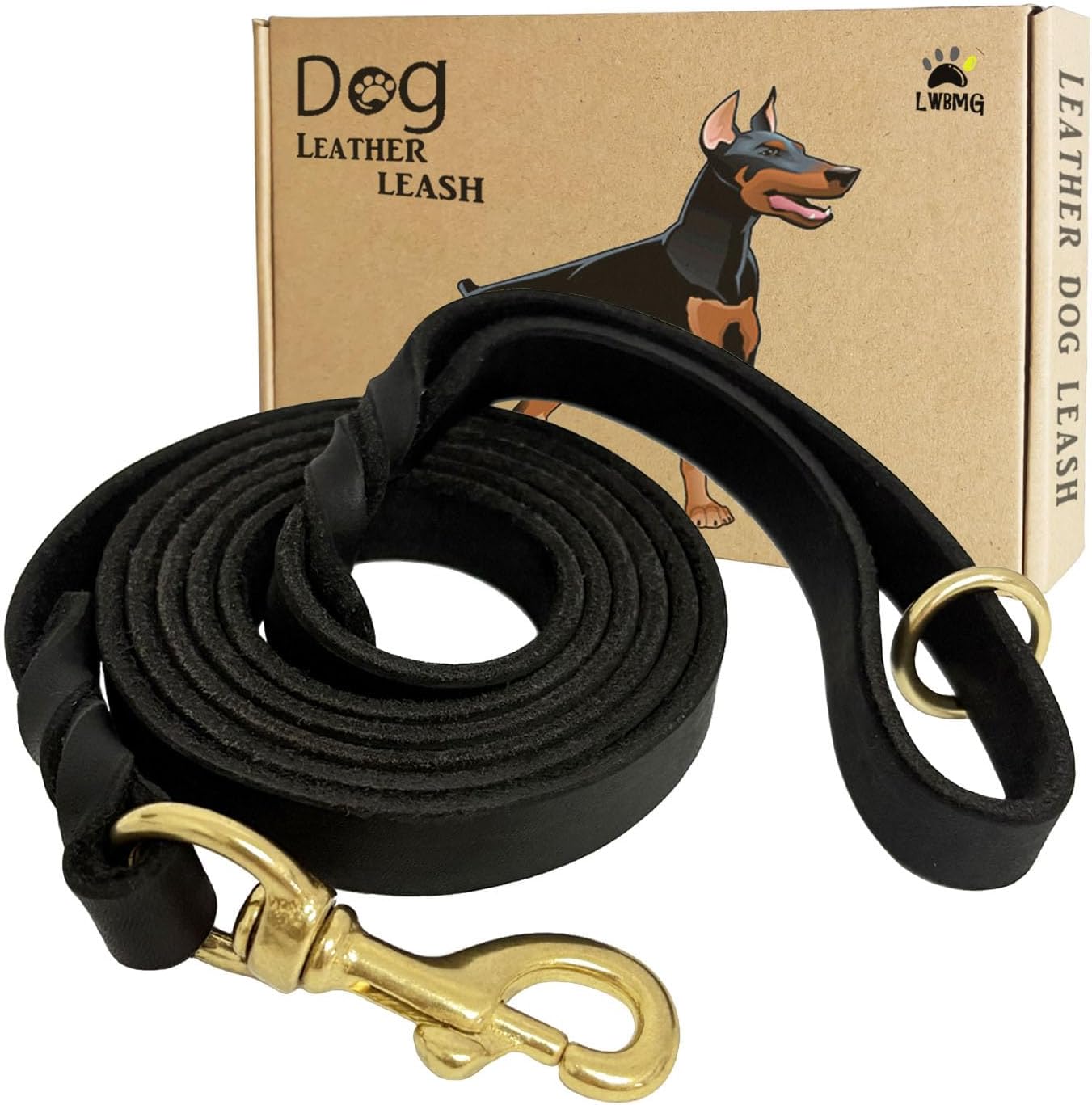 'LWBMG Leather Dog Leash in various colors and sizes'
