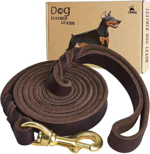 LWBMG Leather Dog Training Leash Real Italian Copper Hook-0
