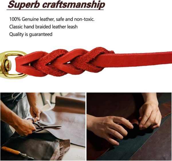 Leather Dog Leash LWBMG Training Leash for Small Medium Dogs-3