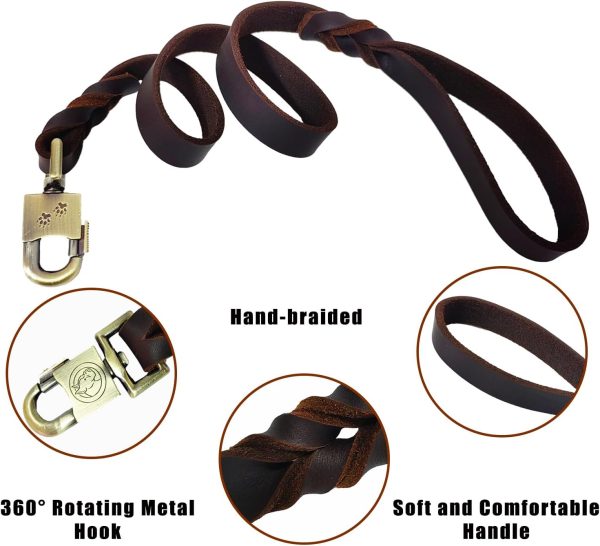 LWBMG Leather Dog Leash Heavy Duty Training Large Dogs-2
