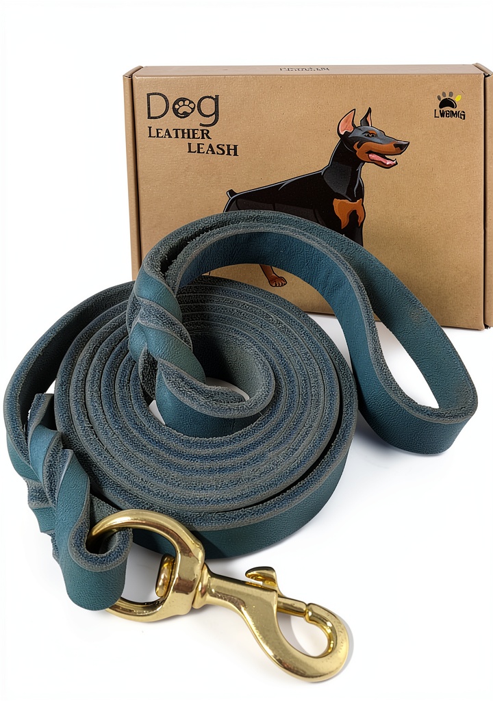 'LWBMG leather dog leash in hand showing hand-woven Italian leather texture'