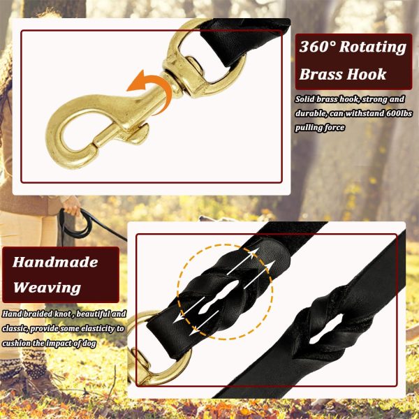 LWBMG Leather Dog Leash Braided Heavy Duty Training Leash-3