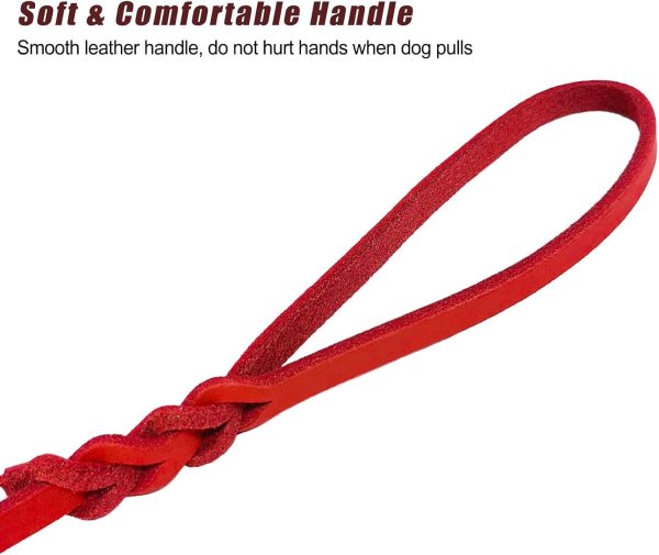 Leather Dog Leash LWBMG Training Leash for Small Medium Dogs-2