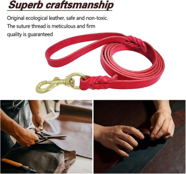 LWBMG Leather Dog Leash Real Italian Handwoven Training-4