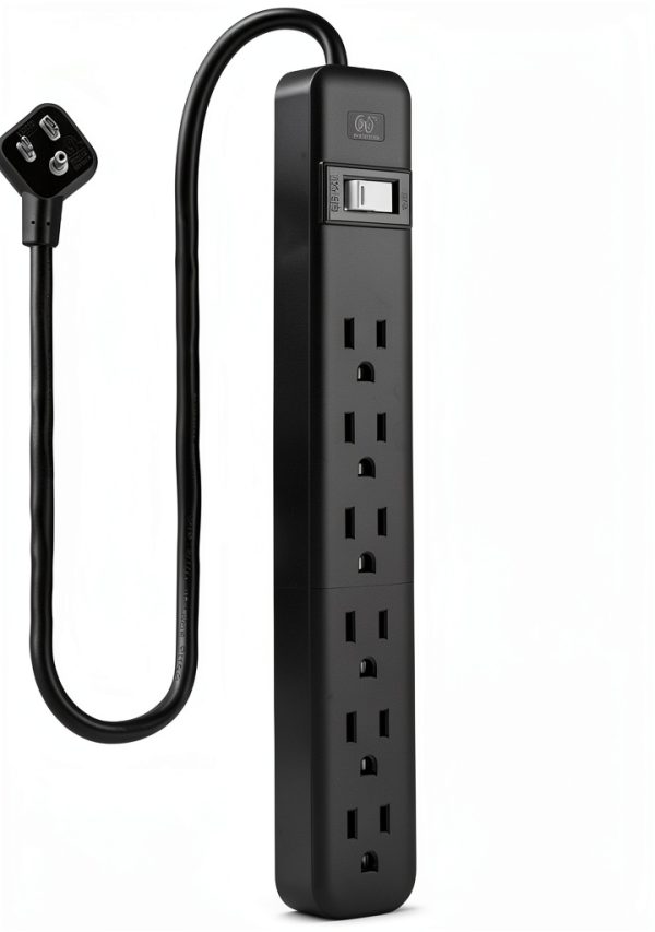 GE 6-Outlet Power Strip Black PVC-2