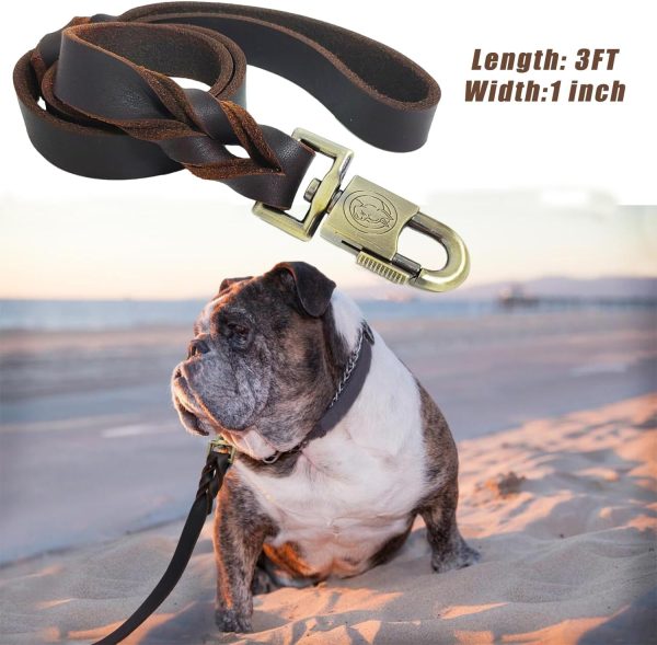 LWBMG Leather Dog Leash Heavy Duty Training Large Dogs-3