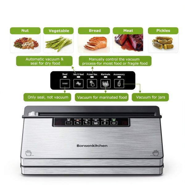 Bonsenkitchen Vacuum Sealer Steel Automatic 12in-1