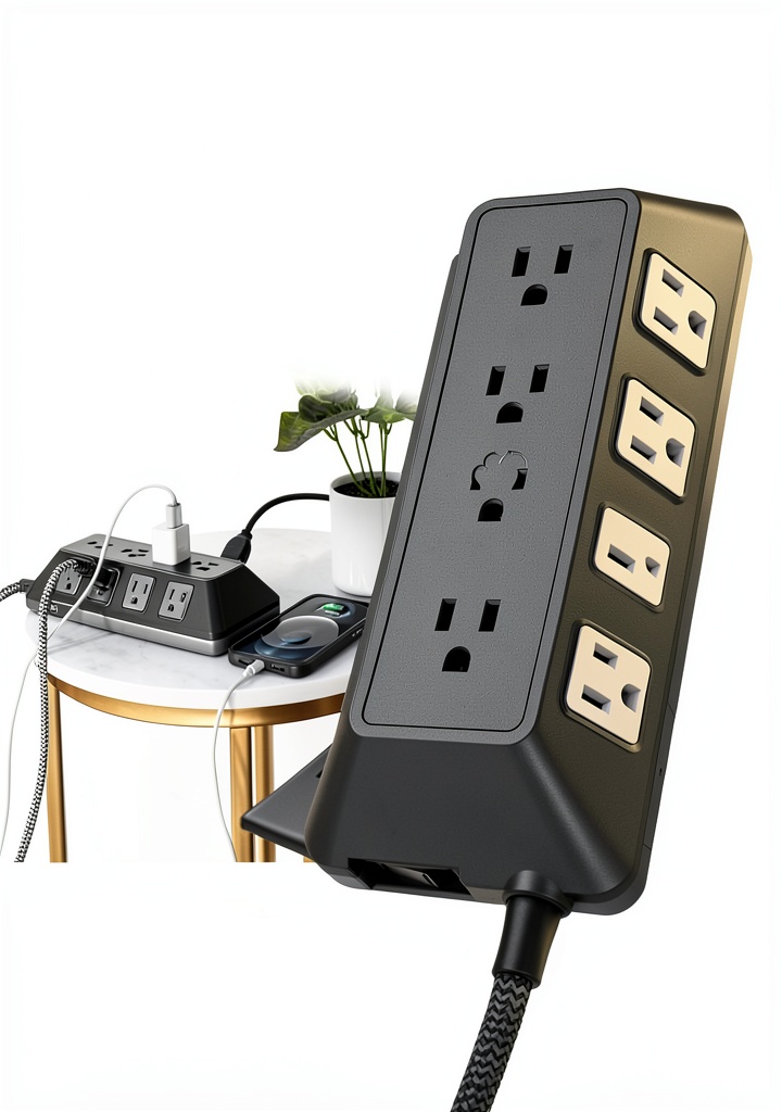 Jasco surge protector installed behind a home office desk