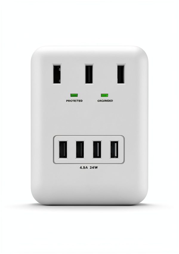 KT-KMC 3-Outlet Surge Protector with 4 USB Ports Wall Mount-3