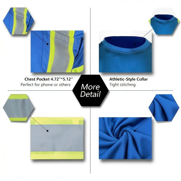 VENDACE Hi Vis T Shirt 3X-Large Royal Blue with Reflective Strips-5