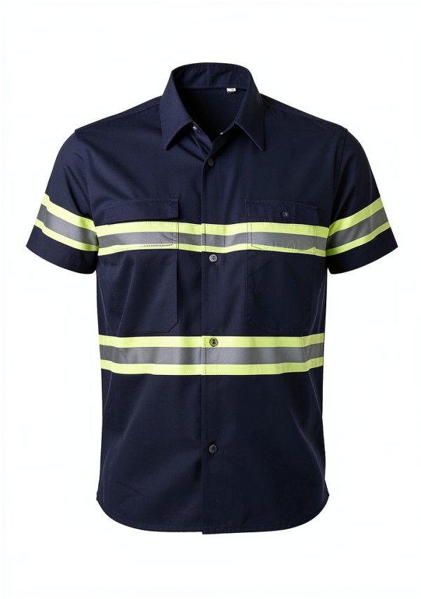 Class 3 Hi Vis Button Up Safety Work Shirts for Men Reflective-3