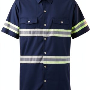 Class 3 Hi Vis Button Up Safety Work Shirts for Men Reflective-0