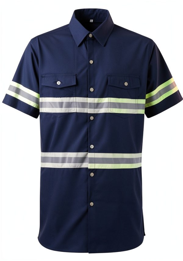 Class 3 Hi Vis Button Up Safety Work Shirts for Men Reflective-0