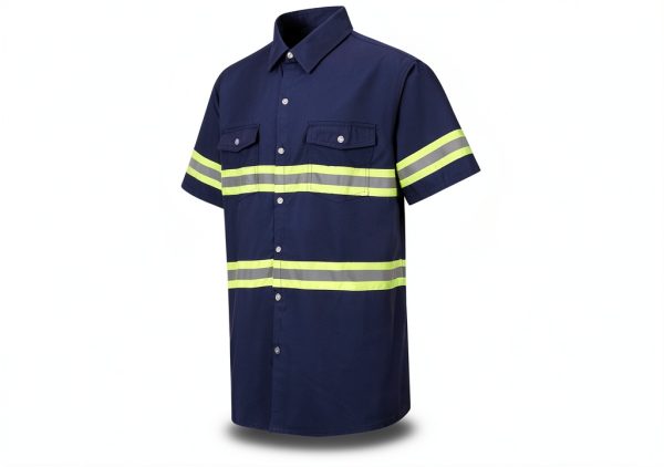 Class 3 Hi Vis Button Up Safety Work Shirts for Men Reflective-2